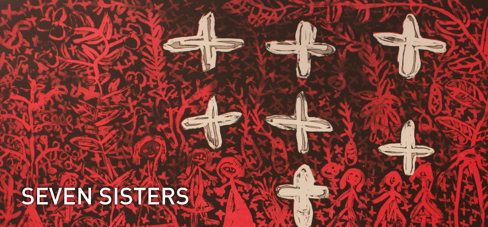 Seven Sisters – Djerrkngu by Djerrkngu Yunupingu etching 50 x 100cm detail