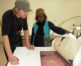Martin King and Jean Baptiste Apuatimi at Australian Print Workshop in Melbourne.