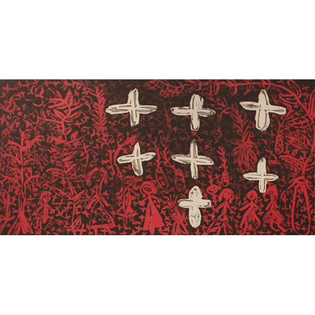 Seven Sisters – Djerrkngu by Djerrkngu Yunupingu etching, 50 x 100cm