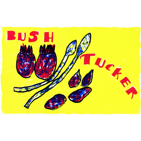 Bush Tucker, screen print by Rebecca Joshua