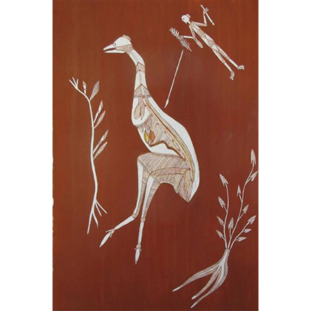 Naderr (Emu Hunter), ochre on paper by Gavin Namarnyilk