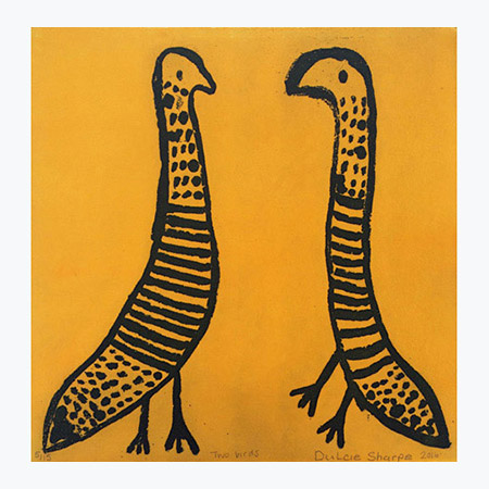 Two Birds, etching by Dulcie Sharpe